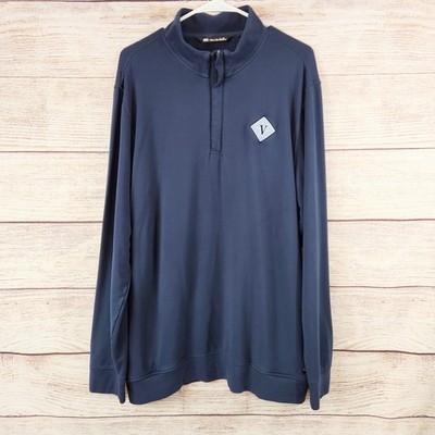 Travis Matthew Men XLARGE 1/4 Zip Stretch Golf Pullover Logo Blue