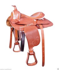Hand Tooled Western Leather Saddle Horse Riding Ranch Trail Barrel Saddle   Brow