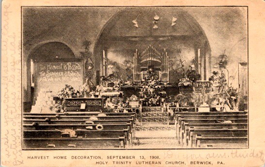 Holy Trinity Lutheran Church Berwick PA 1908 Harvest Home Postcard Interior