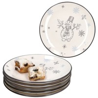 6X Olove Kuchenteller Schneemann Steingut Winter Dessertteller Weihnachten
