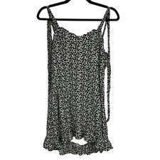 Lulus Black Ditsy Floral Tie Shoulder Mini Dress Womens M Tunic Sundress Beachy