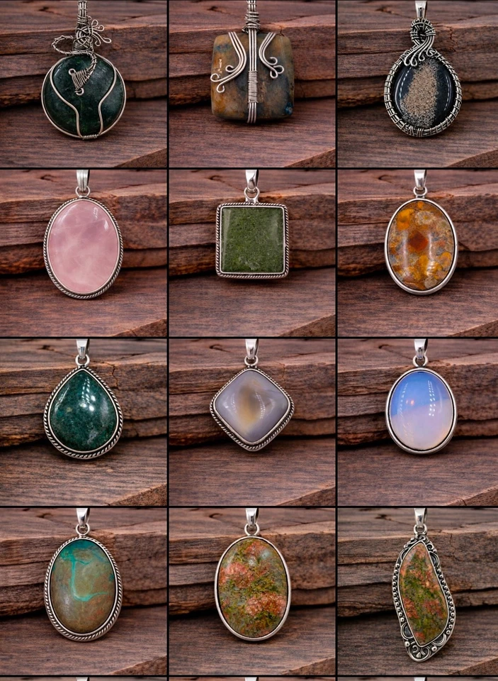 925 Sterling Silver Pendant Natural Gemstone Healing Crystal Handmade Jewelry - Image 1 of 1