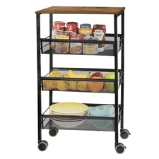 Kitchen Storage Rolling Cart, 4-Tier Kitchen Island Cart on Wheels with Woode...