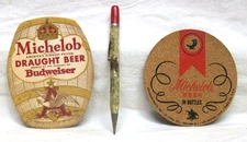 2 Vintage Michelob Beer Coasters: 1-Cork 1-Barrel Shaped and Mechanical Pencil