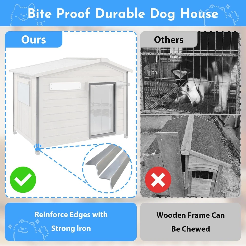 PETSCOSSET 40"L Exterior Casa para Perros Impermeable Grande Perrera de Madera Foto 3 de 4