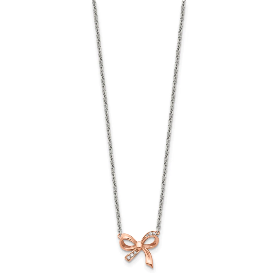 Acero inoxidable pulido rosa chapado en IP con arco de circonita cúbica con collar de extensión de 1,75 pulgadas SRN1456 Foto 3 de 4