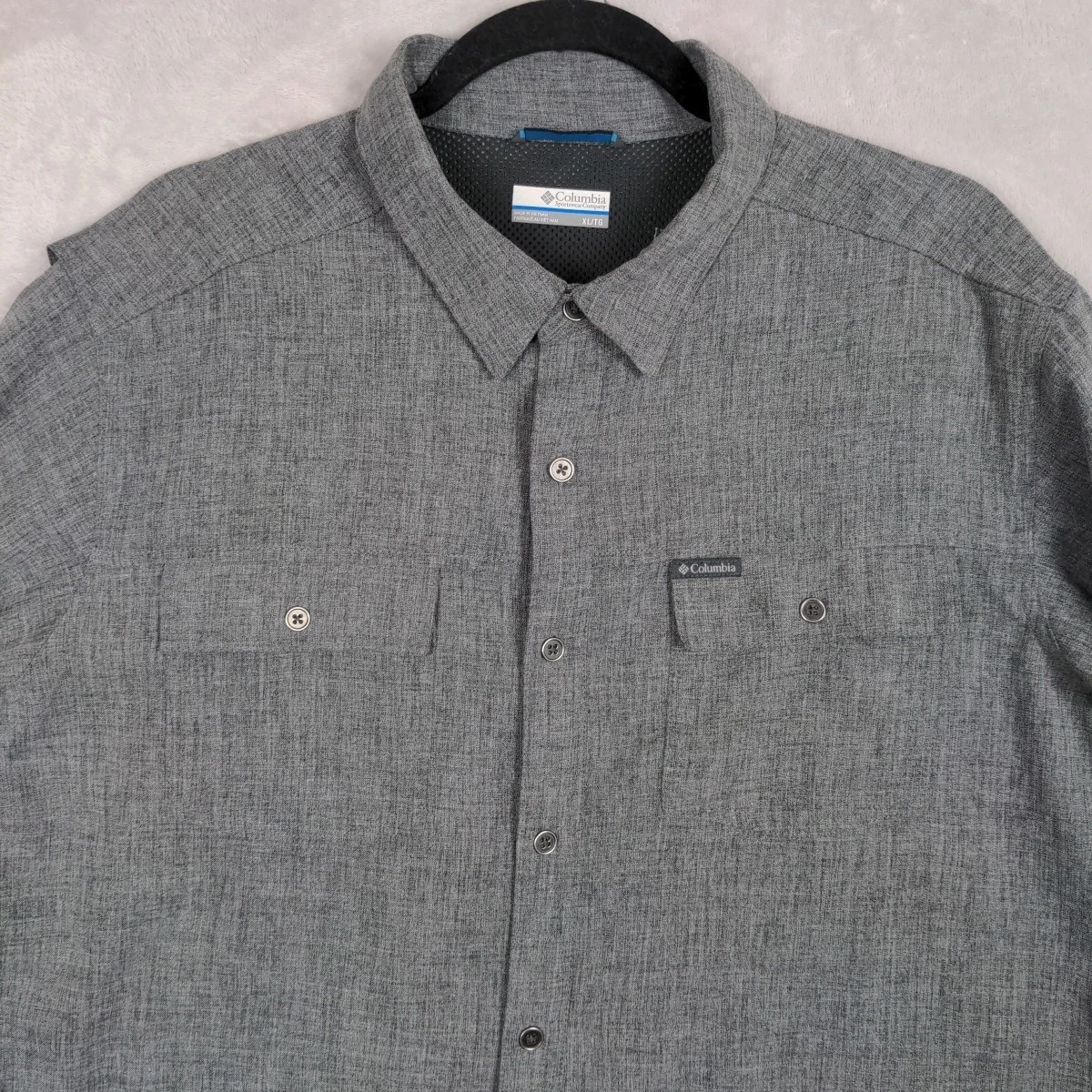 Columbia Omni Wick Button Up Shirt Men XL Gray Vented Outdoor Fishing Hiking