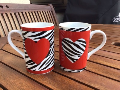 Becher Henkeltasse von Könitz Herz     Zebra 2 Stück