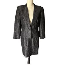 Vtg Cache Alberto Makali Suit Blazer and Skirt Set Foil Texture Gray size 6