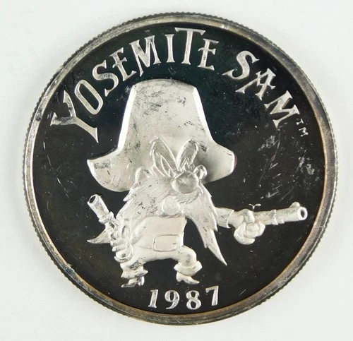 1987 WB Yosemite Sam Looney Tunes 1 Oz Silver Round Impaired Proof C4223
