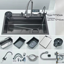 Stainless Steel Waterfall Kitchen Sink Large Single Slot Integrated Digital Dis