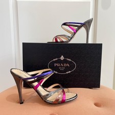 Prada Metallic Strappy Heels w/ BOX 36.5 Pink Purple Silver Gold Leather Sandals