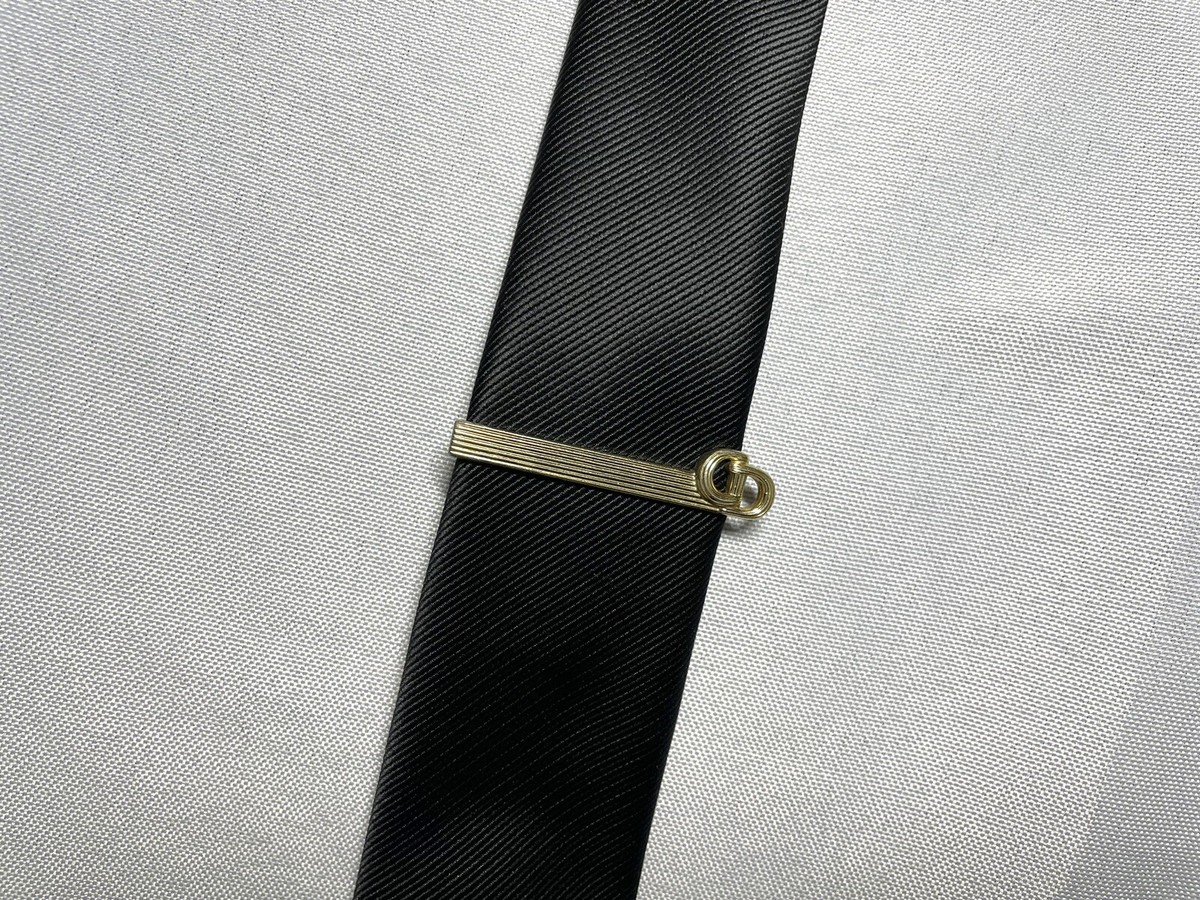 Auth Christian Dior CD Logo x stripe Line Tie Pin Tie Bar