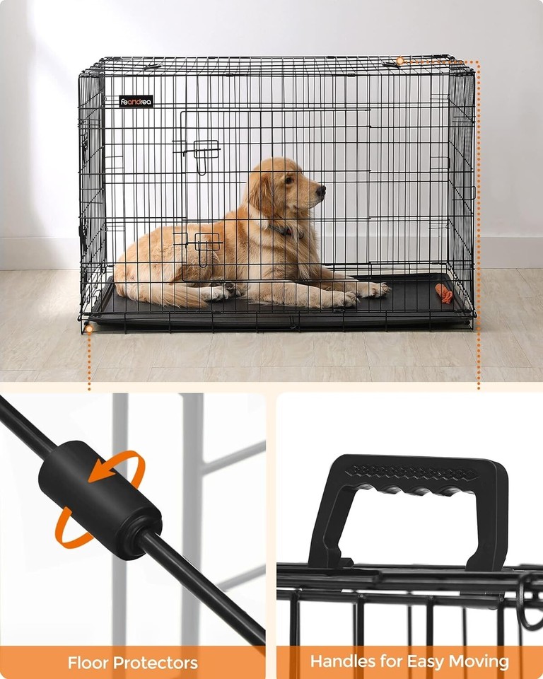 Feandrea Dog Crate Dog Cage, 48 inch Foldable Puppy Pet Cage Puppy Dog