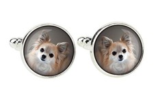 Chihuahua À Poil Long Bouton De Manchette Avec Image Art-Chien