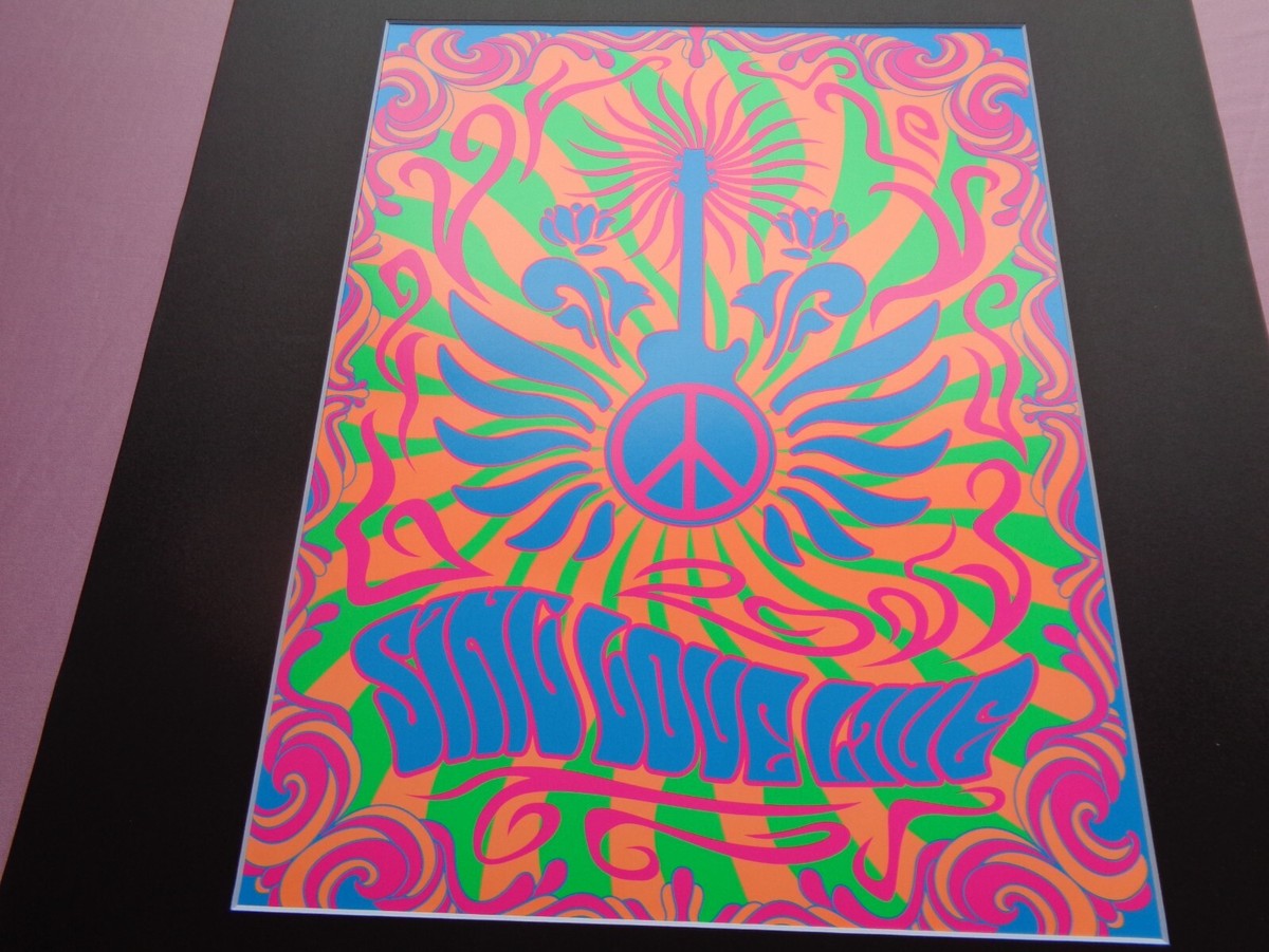 アート・デザイン・音楽 Pictures Of Peace Guitar Peace Sign Sing Love Live 60s Hippy Black Light