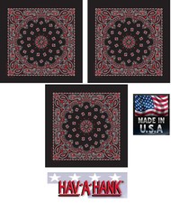 3-HAV-A-HANK BLACK RED Bandana PAISLEY Cotton SCARF Scarves Head Wrap Neck Band