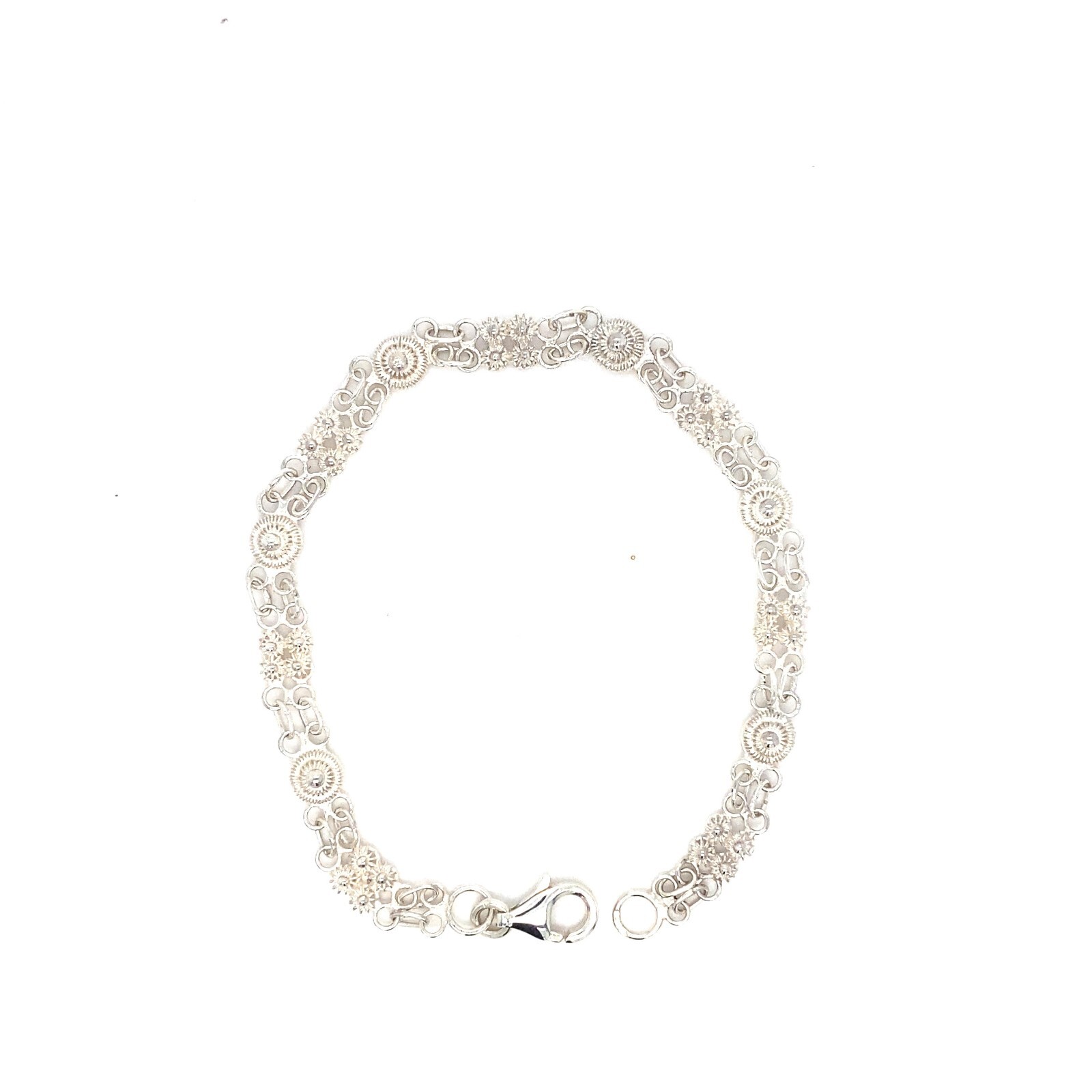 Solid Sterling 925 Silver Flower Fancy Link brace… - image 1