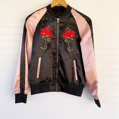 Forever 21 pink and black floral bomber jacket Size S