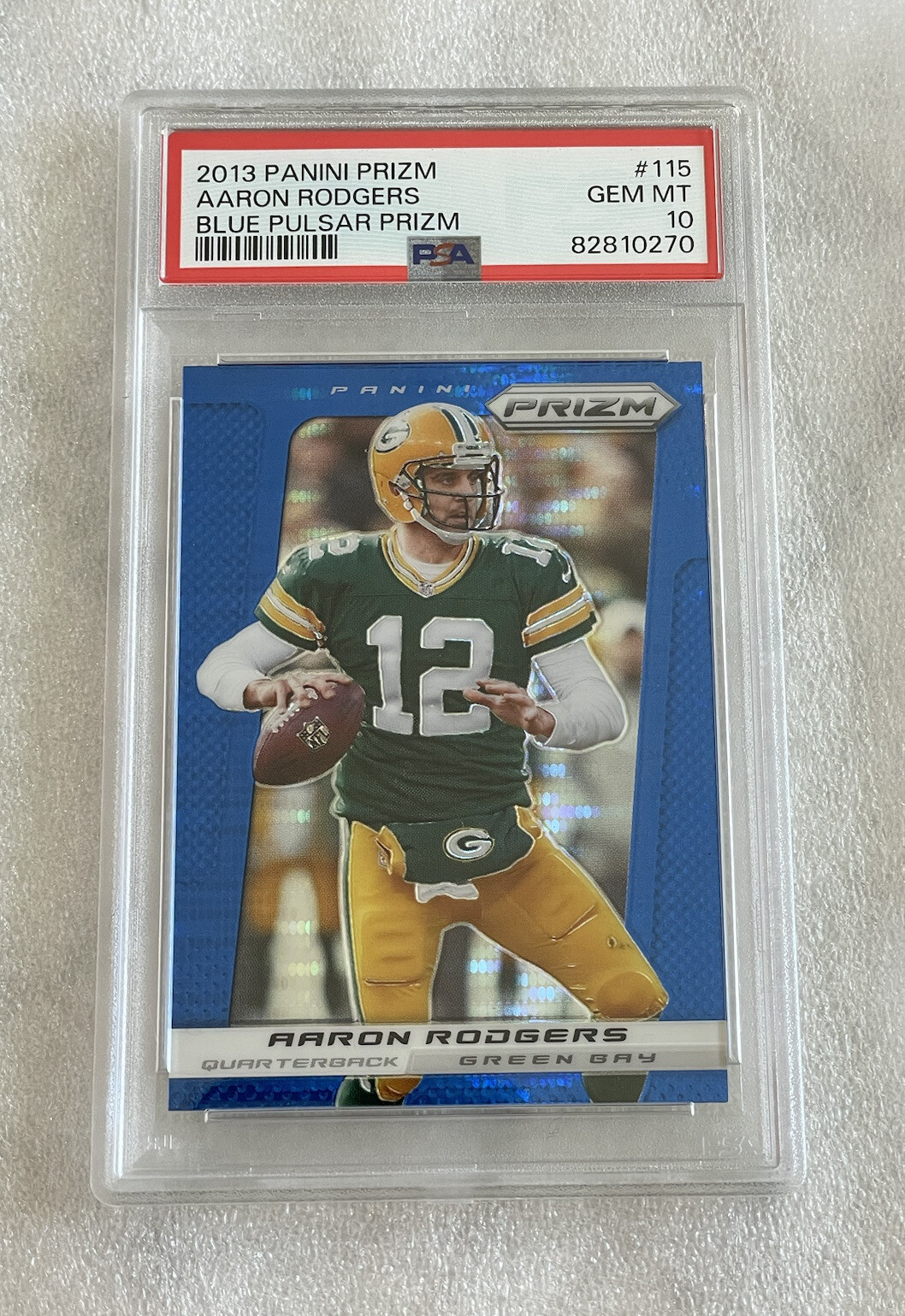 2013 Panini Prizm Aaron Rodgers #115 Blue Pulsar Prizm PSA 10 Jets Packers