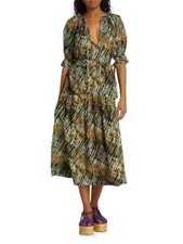 ULLA JOHNSON Selena Belted Printed Cotton-blend Coverup Dress color Sage size S