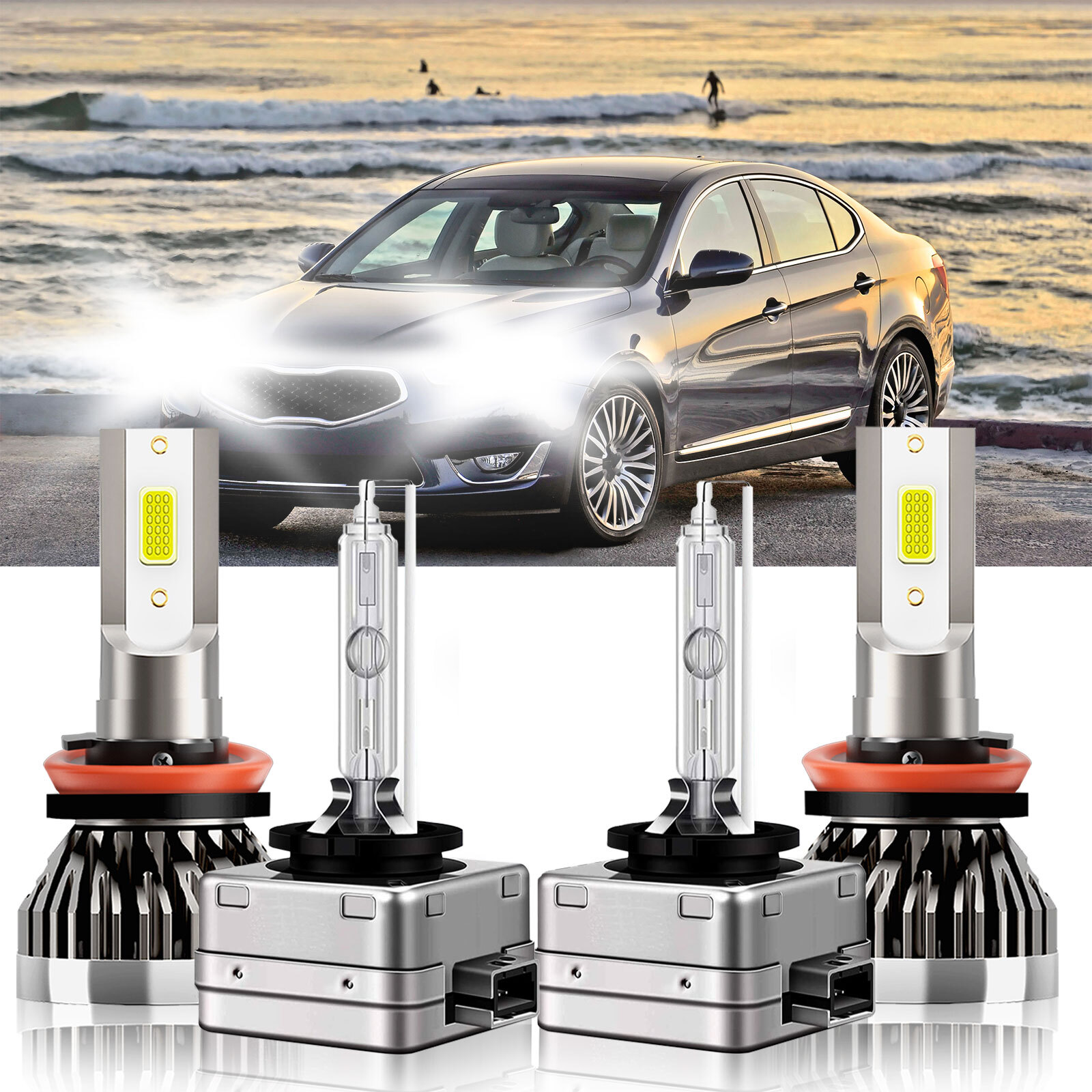 For Kia Cadenza 2014-2016 LED HID Headlight H11+D1S Hi/Low Beam Bulbs 6000K