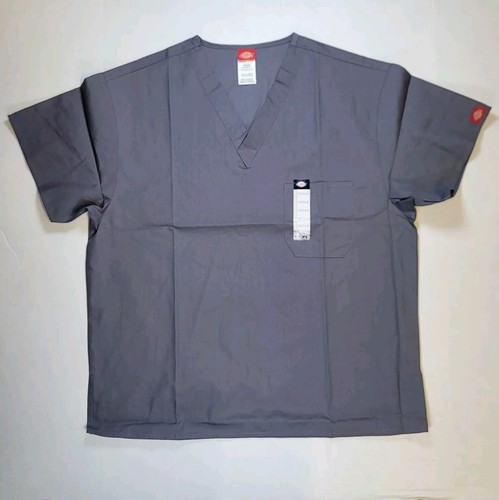 Dickies EDS Grey Signature Unisex V-neck Scrub Top Front Breast Pocket SZ Medium