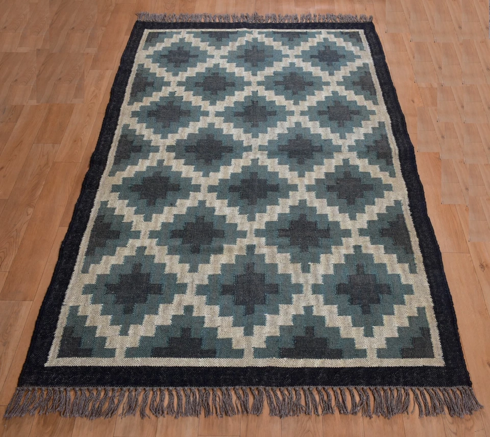 Alfombra de lana de yute reversible geométrica multicolor alfombra de dormitorio alfombra de todos los tamaños Foto 2 de 4