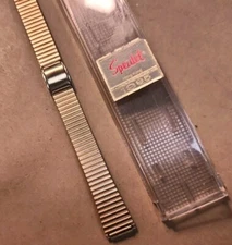 NOS Speidel Gold-Tone SS 10-13mm Adj Straight End Sliding Clasp Watch Band 