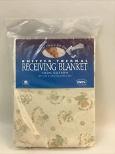 Owen Knitted Thermal Receiving Blanket 30x40 Vintage Sealed NIP Beige Animals