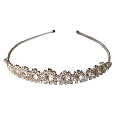 Vintage Tiara Headband Flower Clear Round Rhinestone Vintage
