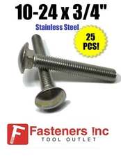(Qty 25) 10-24 x 3/4" Stainless Steel Carriage Bolt 18-8 / 304