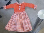 Vintage BARBIE Clone GINGHAM CHECK Orange & White DRESS Snaps FREE SHIP