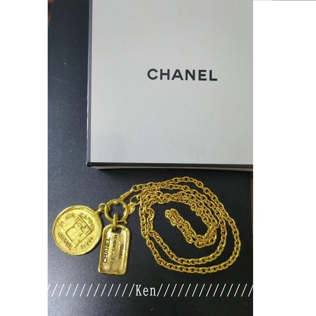 Collana CHANEL ORIGINALE Coco CC Ciondolo Catena 31 RUE CAMBON Oro TARGA MEDAGLIA F S