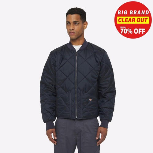 Dickies Mens Diamond Quilted Classic Comfort Zip Nylon Jacket Navy