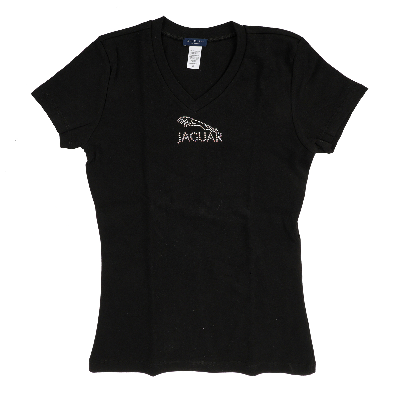 Camiseta de mujer negra Jaguar con escote en V (Tamaño Mediano)