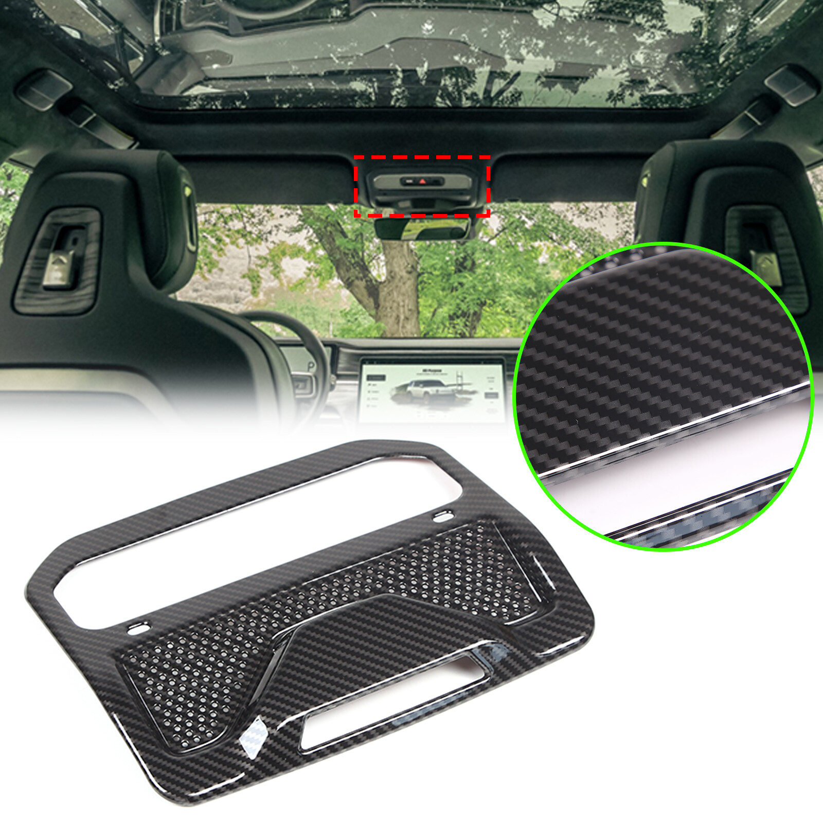Reading Light Rivian ABS Carbon Fiber Car Roof Reading Lamp Light Cover Trim For Rivian R1T ...