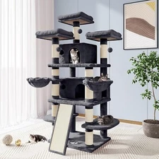 Allewie 68 Inches Cat Tree House with Condo, Scratching Post, and Multi-Level