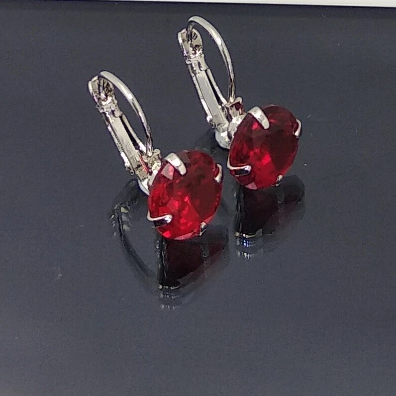 18K White Gold Filled Stunning Italian Pyrope Garnet 18ct GF Earrings 20mm - Image 2 of 4