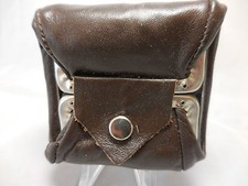 VTG BROWN LEATHER COIN PURSE WALLET METAL FRAME D14