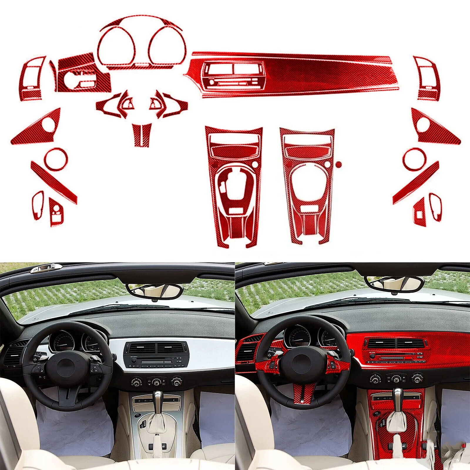 72Pcs Red Carbon Fiber Kits Full Interior Trim Set Cover For BMW Z4 E85 2003-08