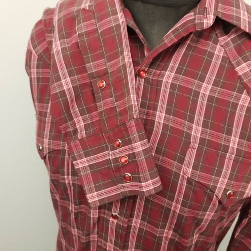 Panhandle Slim Western Shirt Snap 15.5 35 MEDIUM Cowboy Mens Pink Check - Picture 7 of 8