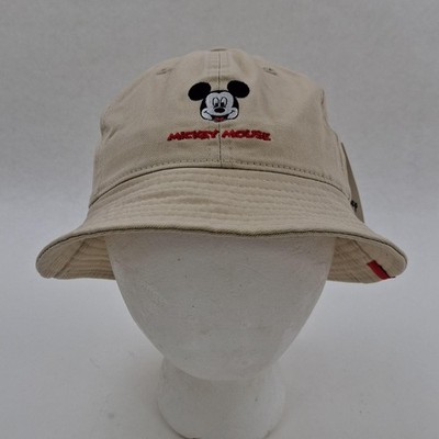 Mickey Mouse Disney Hat Cap Boonie Size F Beige Twill Embroidered Cartoon