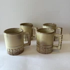 Frankoma Pottery Coffee Mugs Set of 4 Mayan Aztec Desert Gold 1970s Vintage MCM