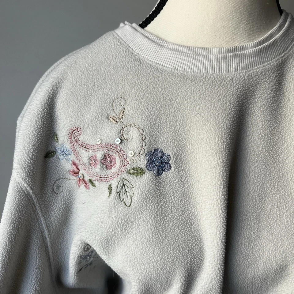 Sudadera Vintage Floral Bordada Pastel Cottagecore Cuello Redondo Pullover Años 90 Foto 4 de 4