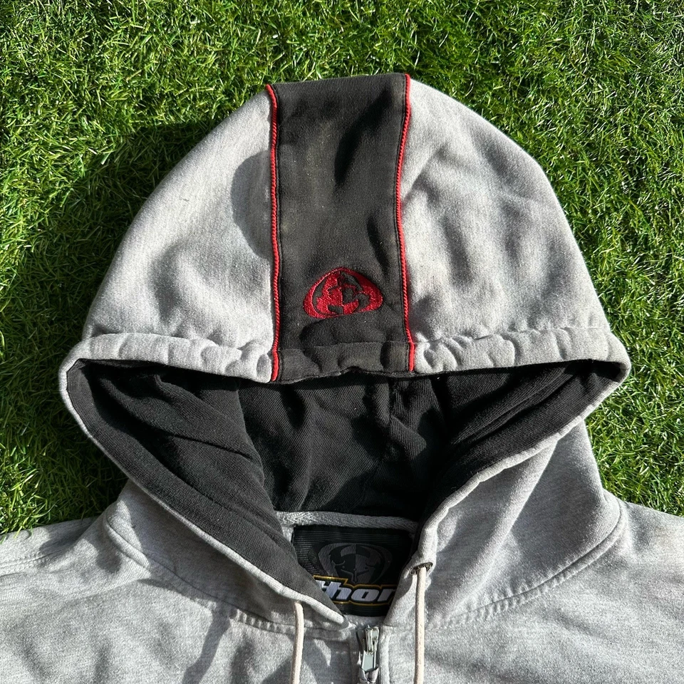 Sudadera con Capucha Y2K Thor Para Hombre Talla XL Negra Gris Cremallera Completa Sudadera con Capucha Motocross Grunge Foto 2 de 4