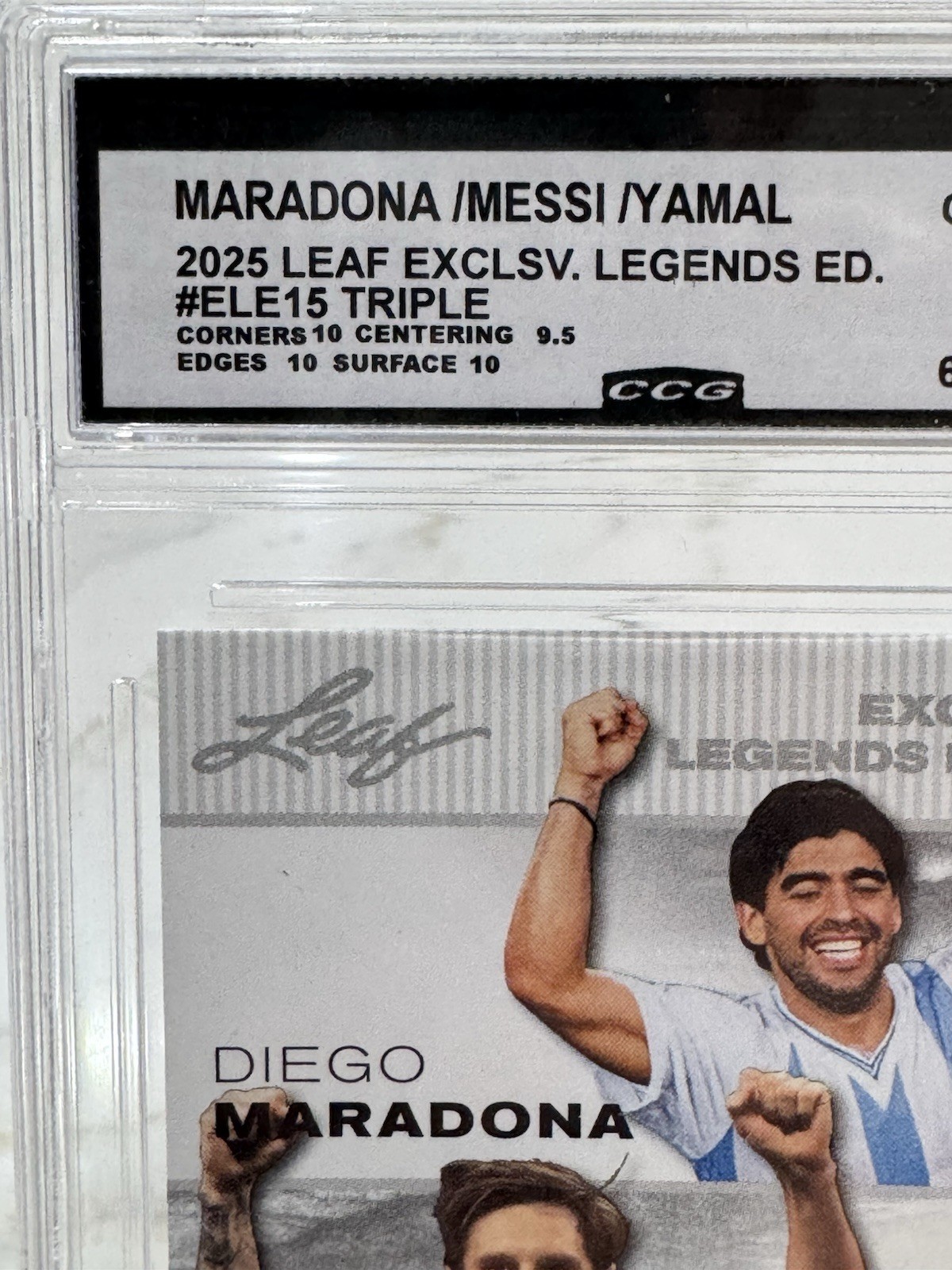2025 Leaf Exclusive Legends Editon Triple Maradona,Messi,Yamal Grade 10 Gem Mint view 4