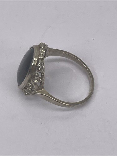 Vintage 14K Solid White Gold Oval Marcasite Cabochon Ring Green Size 8.5 Women’s - Picture 7 of 14