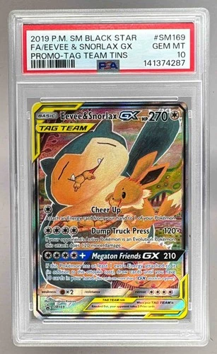 4287 Eevee & Snorlax GX 2019 Pokemon Sun Moon Tag Team Promo #SM169 PSA 10