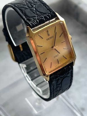 SEIKO Spirit 7N01-5180 Gold Rectangular Quartz Watch Men's Vintage